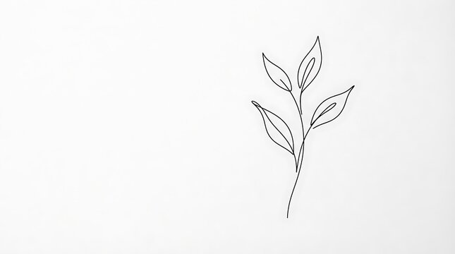 Minimalist continuous line art of a plant branch with leaves botanical minimalist continuous illustration monochrome