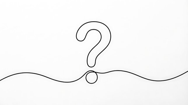 Minimalist continuous line drawing of a large question mark symbol with question uncertainty continuous minimalist