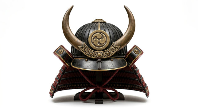 Traditional Japanese Samurai Helmet with Horns and Crest.