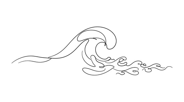 Continuous single line drawing of a crashing ocean wave with minimalist continuous illustration splashing abstract