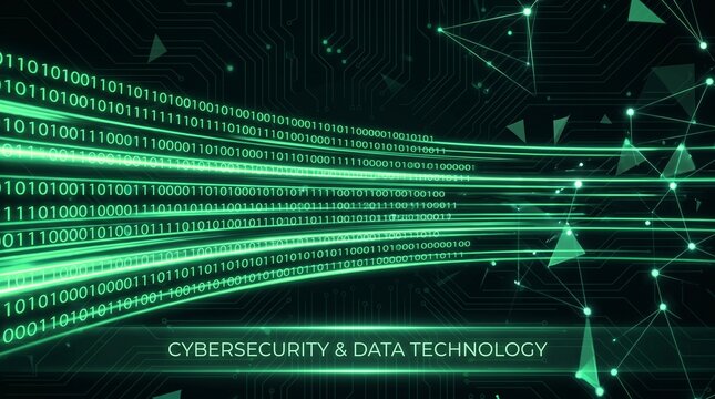 Green binary code data stream background for cybersecurity and technology concept