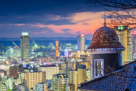 Kobe, Japan historic homes and skyline from Kitano District