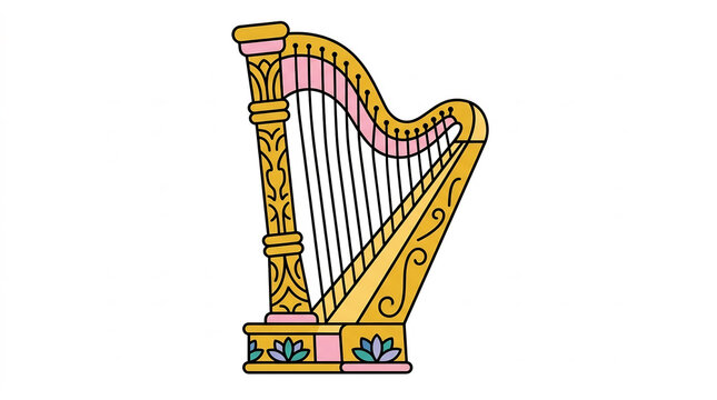 Harp illustration with elegant golden classical design