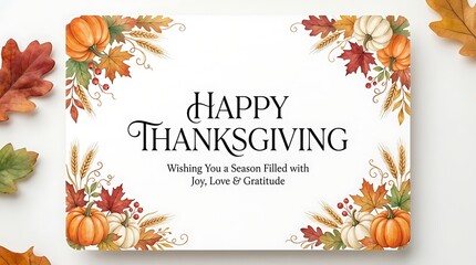 Fototapeta premium A beautiful thanksgiving greeting card featuring autumnal colors pumpkins and elegant calligraphy