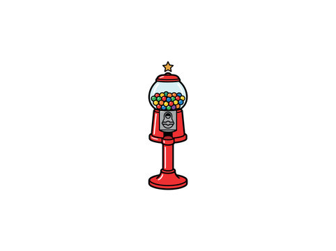 Vintage Red Gumball Machine Filled With Colorful Candy Balls Vector Illustration