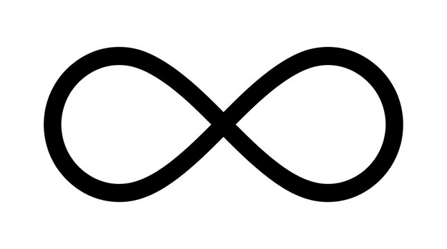 Black infinity symbol icon isolated on a white background for design projects.