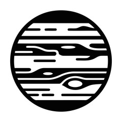Jupiter planet icon, black and white vector illustration of gas giant celestial body © azad