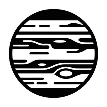 Jupiter planet icon, black and white vector illustration of gas giant celestial body