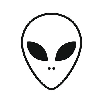 Minimalist alien head icon or extraterrestrial face symbol on white background