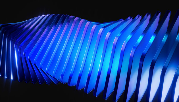 Layered glass blue Geometric shapes wave abstract 3d render background. Modular block structure of Cloud computing concepts, IT corporate websites, or blockchain UI app interface design layouts.