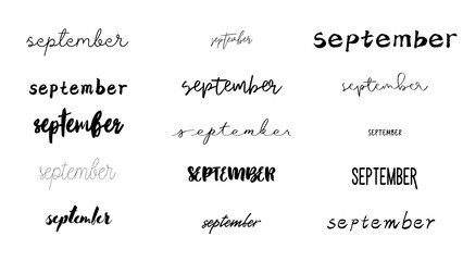September month text calligraphy, typography in various font style isolated on white, transparent background © Nitesh