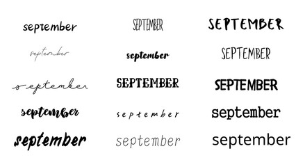 September month text calligraphy, typography in various font style isolated on white, transparent background © Nitesh