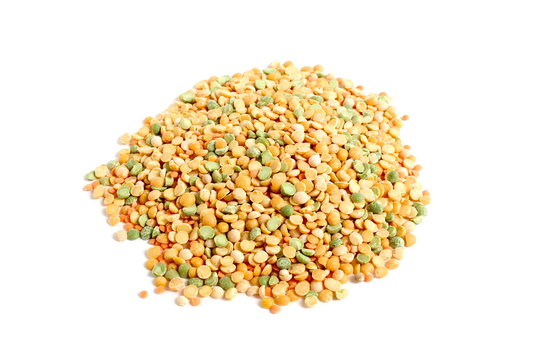 There is a pile of dry peas on a white background.