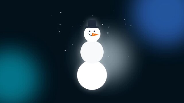 White minimalist snowman icon on dark blue background for winter season graphic design projects, suitable for festive holiday themes.