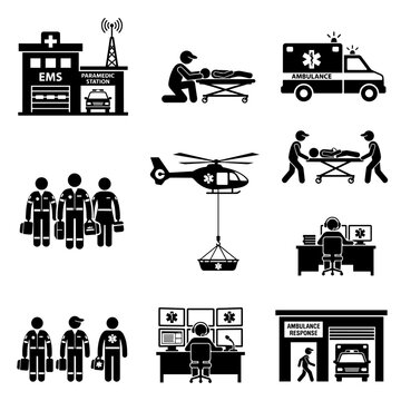Emergency Medical Services EMS and Paramedic Icon Set