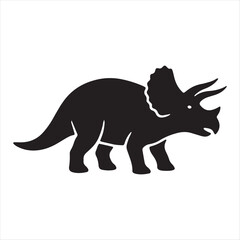Black silhouette of a triceratops dinosaur isolated on a plain background © visualsroman
