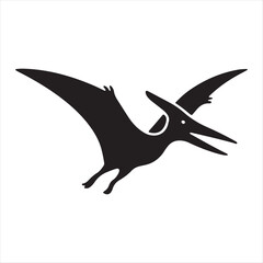 Black silhouette of a flying pterodactyl dinosaur icon © visualsroman