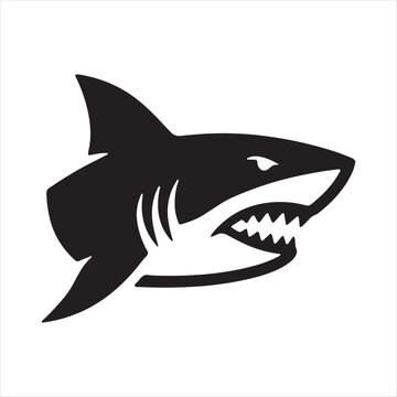 Black shark head icon with open mouth and sharp teeth in a simple graphic style
