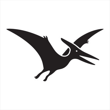 Black silhouette of a flying pterodactyl dinosaur icon