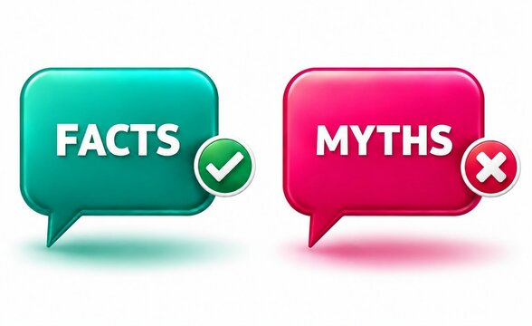 Facts and myths speech bubbles with check and cross icons