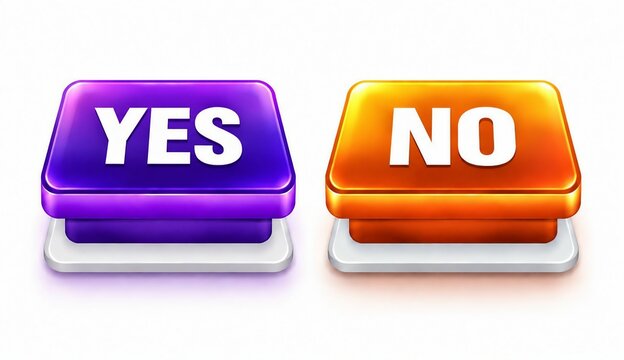 3d yes no buttons with gradient purple and orange colors
