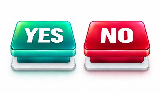 Yes and no buttons on colorful 3d stamps with glossy finish