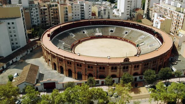 Aerial View of Historic Bullring Arena in Spanish City