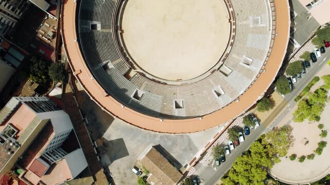 Aerial Top Down View of Bullring in Spanish City