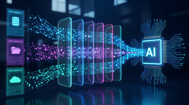 Artificial Intelligence Data Pipeline Processing Multiple Digital Sources Through Layered Computing and Smart Automation