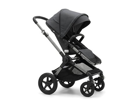 Modern black double stroller with large wheels isolated on white background