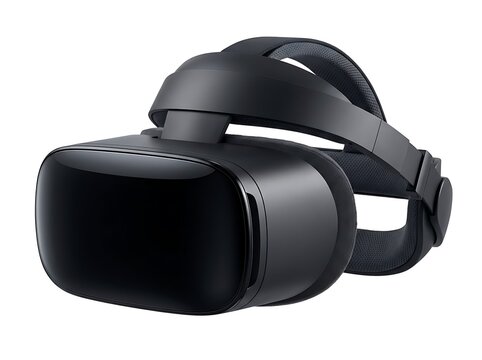Modern black virtual reality headset isolated on white background
