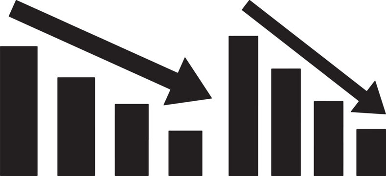 Financial charts showing declining performance with downward arrows downward business negative statistics recession