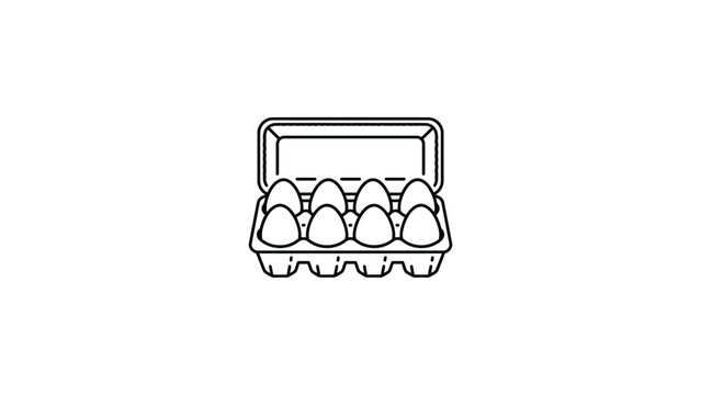 Clean Line Art Icon of a Carton Filled with Ten White Eggs on a White Background