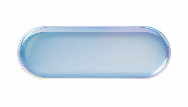 Modern smooth rounded translucent liquid glass pill button UI frame element with iridescent edge sheen isolated on clean white background for app interface 3d render