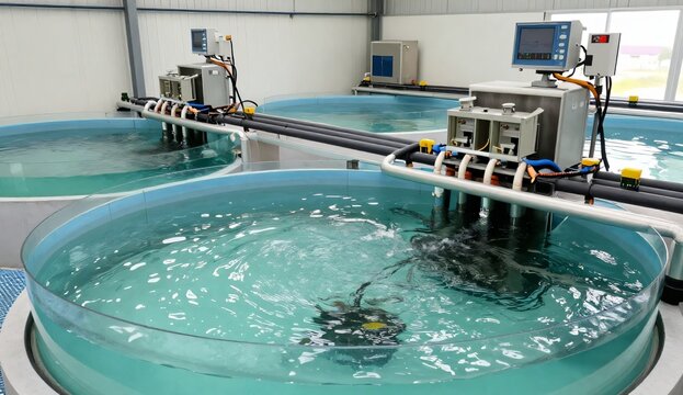 Sustainable aquaculture facility uses recirculating water, biofiltration and oxygenation systems to support efficient food production and resource conservation