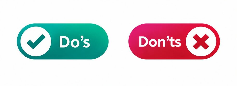 Do's and don'ts flat design buttons with check and cross icons
