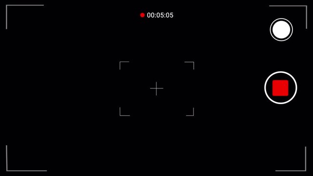 Camera phone recording screen overlay with time counter and video frame screen. Mobile phone interface during record. Transparent background. 4K Video animation