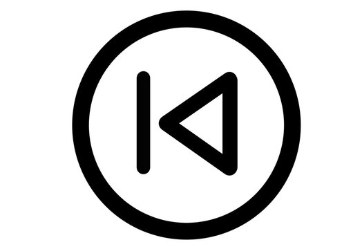 Black outline previous track button in circle icon transparent background