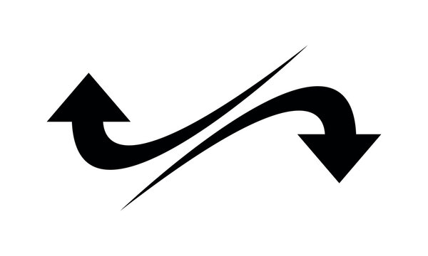 Opposite Curved Arrows Vector Concept, Black Upward Downward Pointer Icon, Business Trade Flow Exchange Reversal Symbol Graphic Isolated on White Background for Presentation and Flowchart Diagram