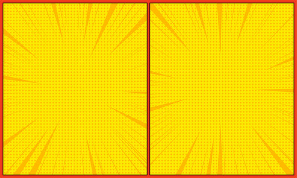 Comic cartoon burst two panels background template with halftone effect