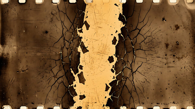 Vintage film strip texture with sepia cracks and distressed grunge overlay effect
