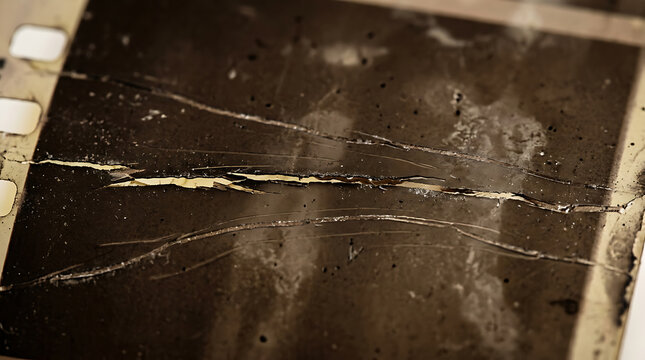 Damaged vintage film strip with scratches and sepia texture for retro cinematic effects