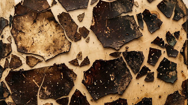 Cracked dark brown earth texture with broken fragments and sepia vintage aesthetic