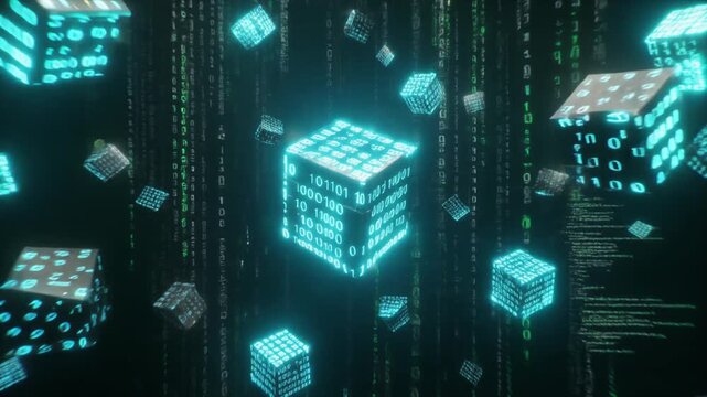 Digital Abstract Cubes with Binary Code and Data Flow