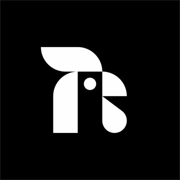Sleek letter R logo combining a geometric rooster head with bold curves. Unique and futuristic for tech startups, creative agencies, gaming, or poultry brands.