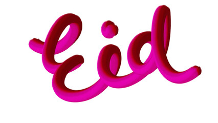 Pink 3D typography text spelling Eid greeting celebration lettering isolated on transparent background for Muslim holiday festival, religious event, banner design, and digital postcard templates. © Vivek