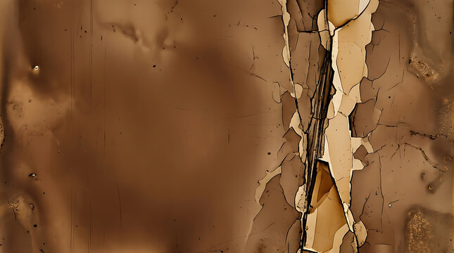 Abstract sepia cracked texture with vintage grunge surface and weathered peeling paint effect