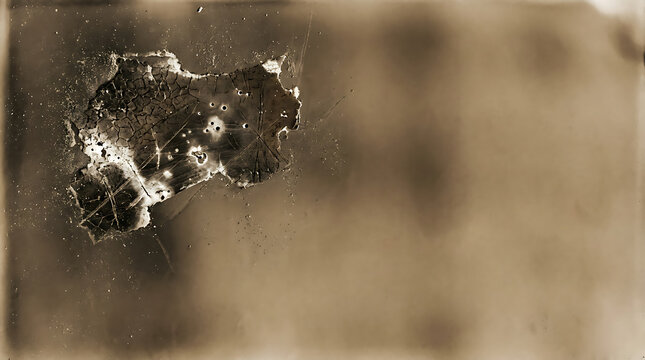 Close-up cracked paint texture with rust stains and weathered sepia tones for vintage design