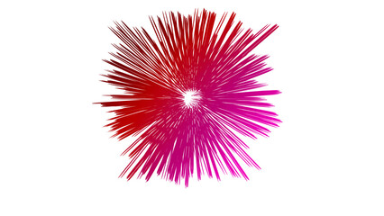Obraz premium Dynamic red and magenta glowing radial lines starburst burst explosion shape isolated on transparent background, futuristic energy spark, digital effect graphic design element