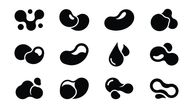 Black Abstract Organic Shapes Vector Icons Set Transparent Background